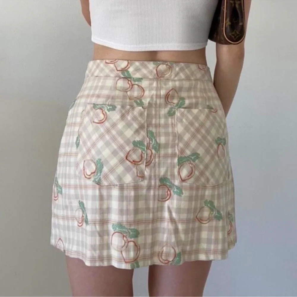 Urban Outfitters Plaid Embroidered Peach Print Wrap Pleated Skirt Size Small - Picture 2 of 11
